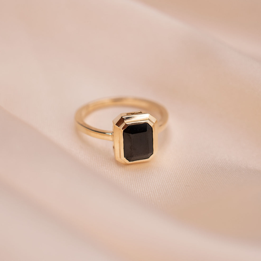 14k Black Onyx Tiered Bezel Ring