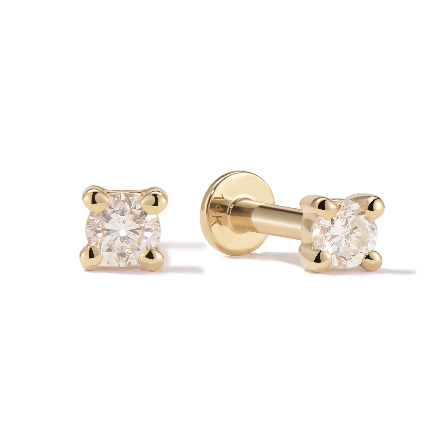 14k Little Diamond Flatback Studs