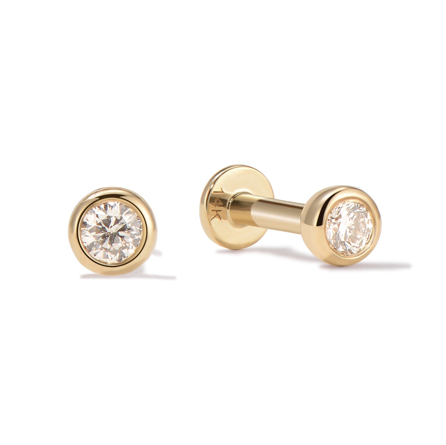 14k Diamond Bezel Flatback Studs