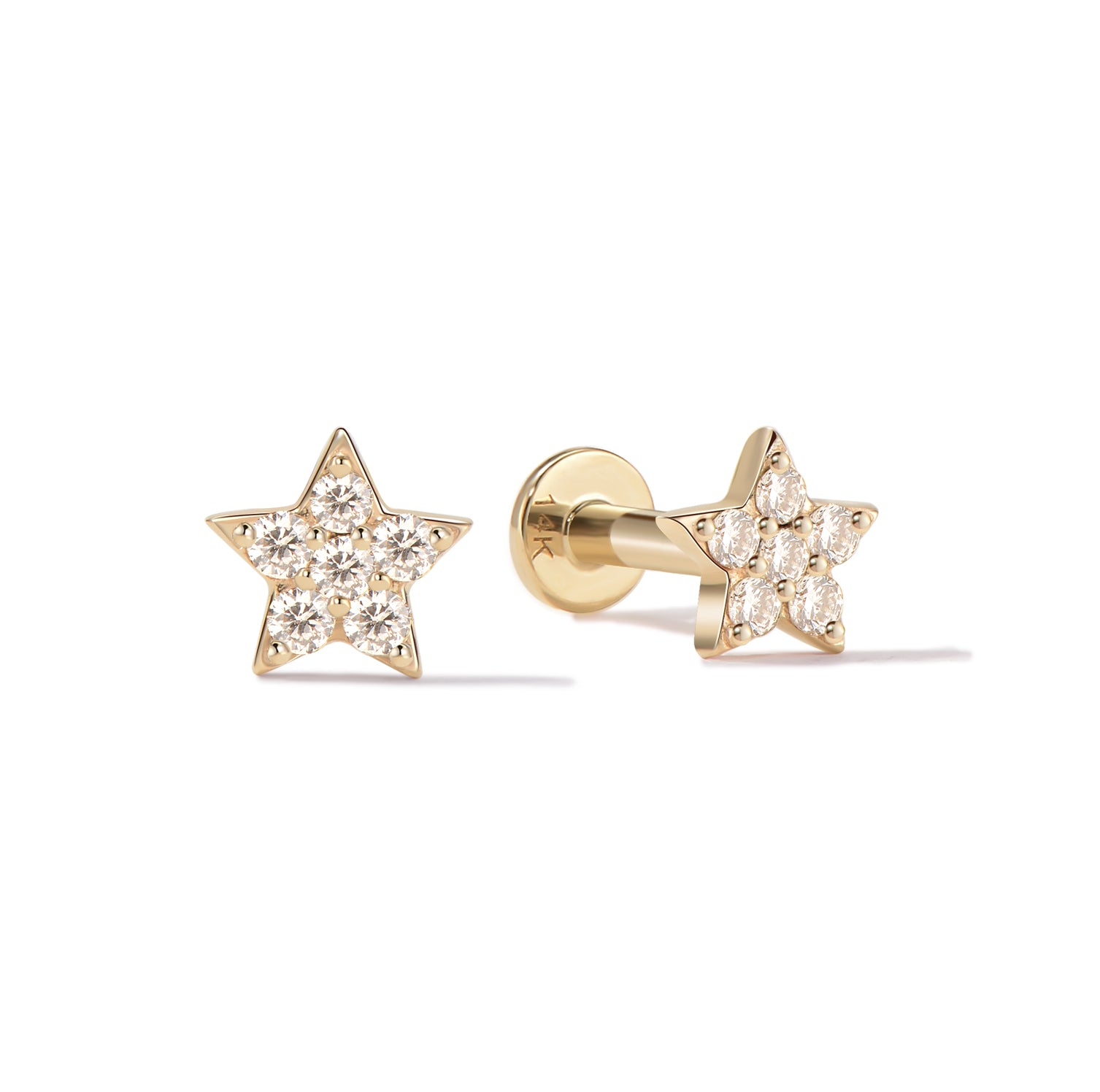 14k Diamond Star Flatback Studs