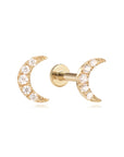 14k Diamond Crescent Moon Flatback Studs