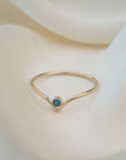 Gold Aqua Blue Crystal Chevron Ring