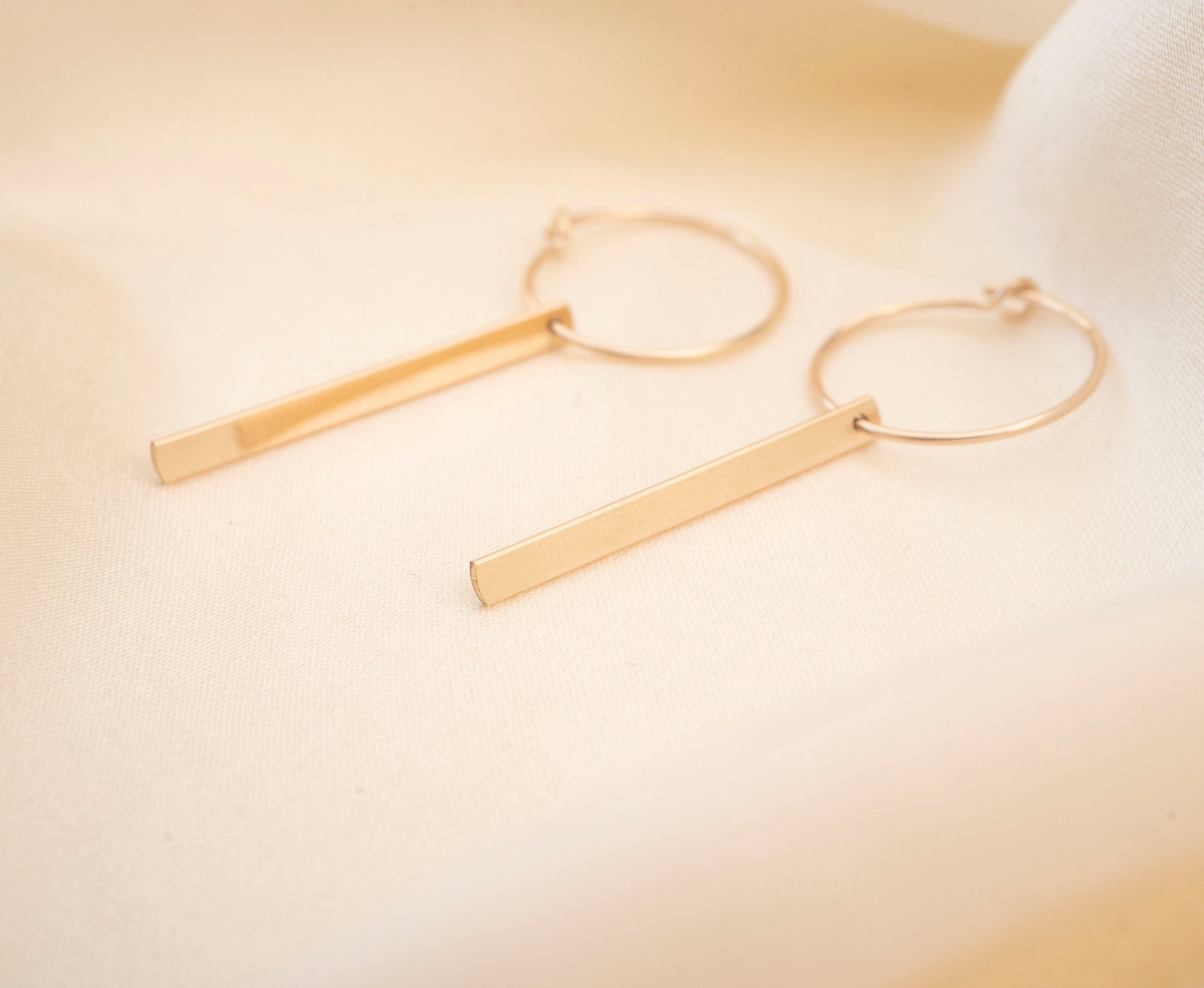 Gold Dainty Bar Hoop Earrings