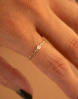 14k Oval Diamond Beaded Ring