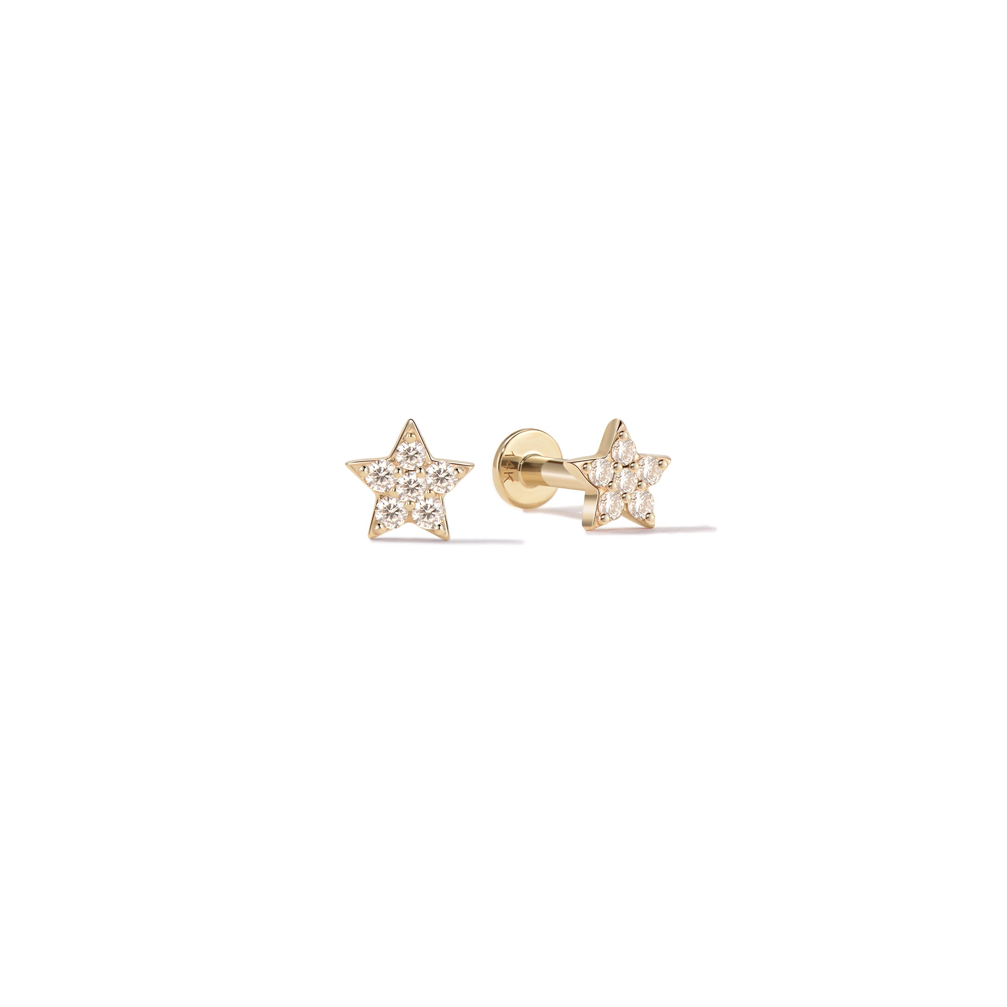 14k Diamond Star Flatback Studs