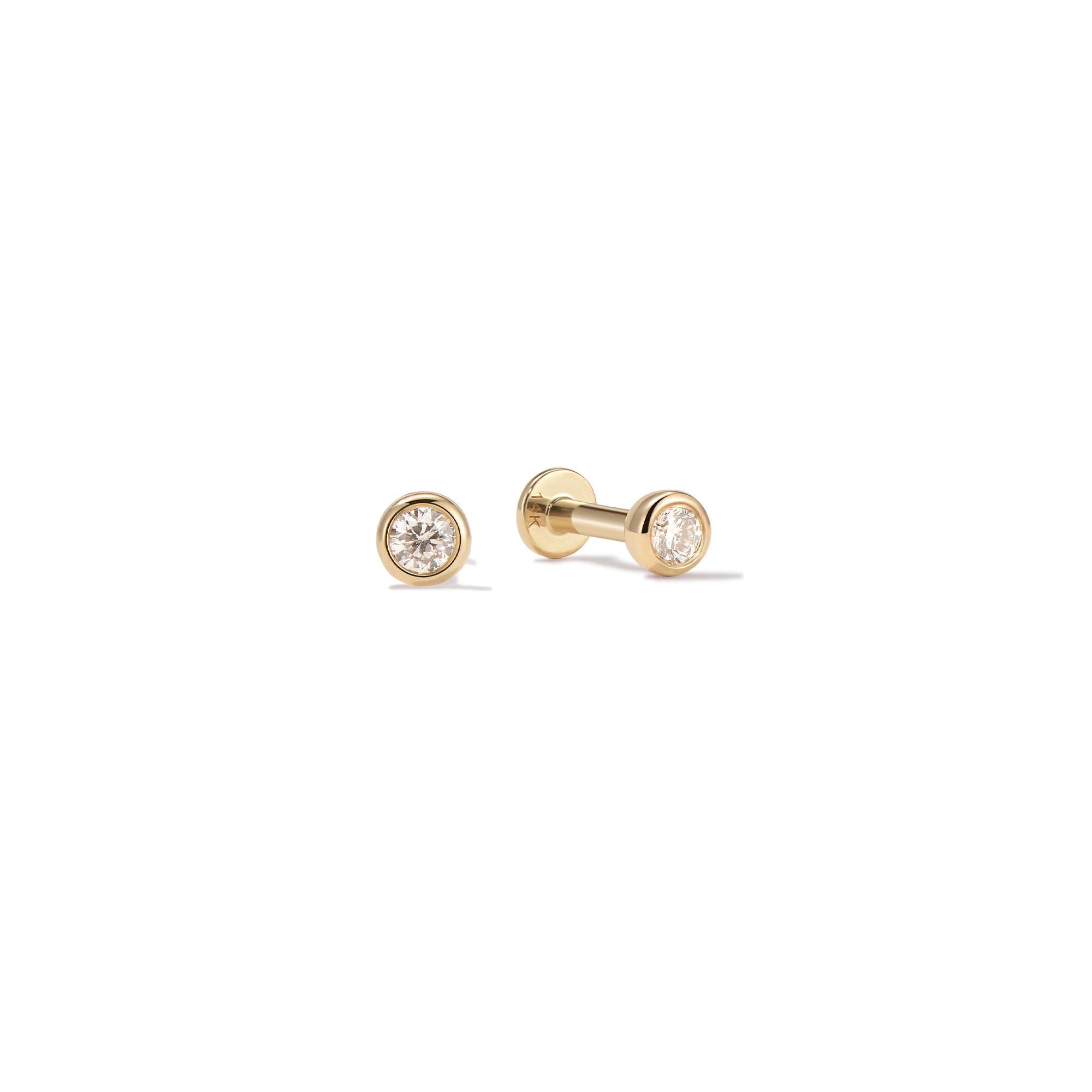 14k Diamond Bezel Flatback Studs