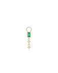 14k Emerald and Diamond Dangle Hoop Charm