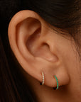 14K Lab Emerald Huggies