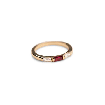 14k Ruby and Diamond Baguette Ring