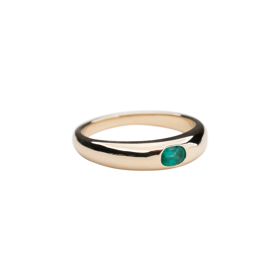 14k Gold Thin Emerald Dome Ring
