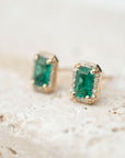 14k Emerald Halo Studs .16 CTW