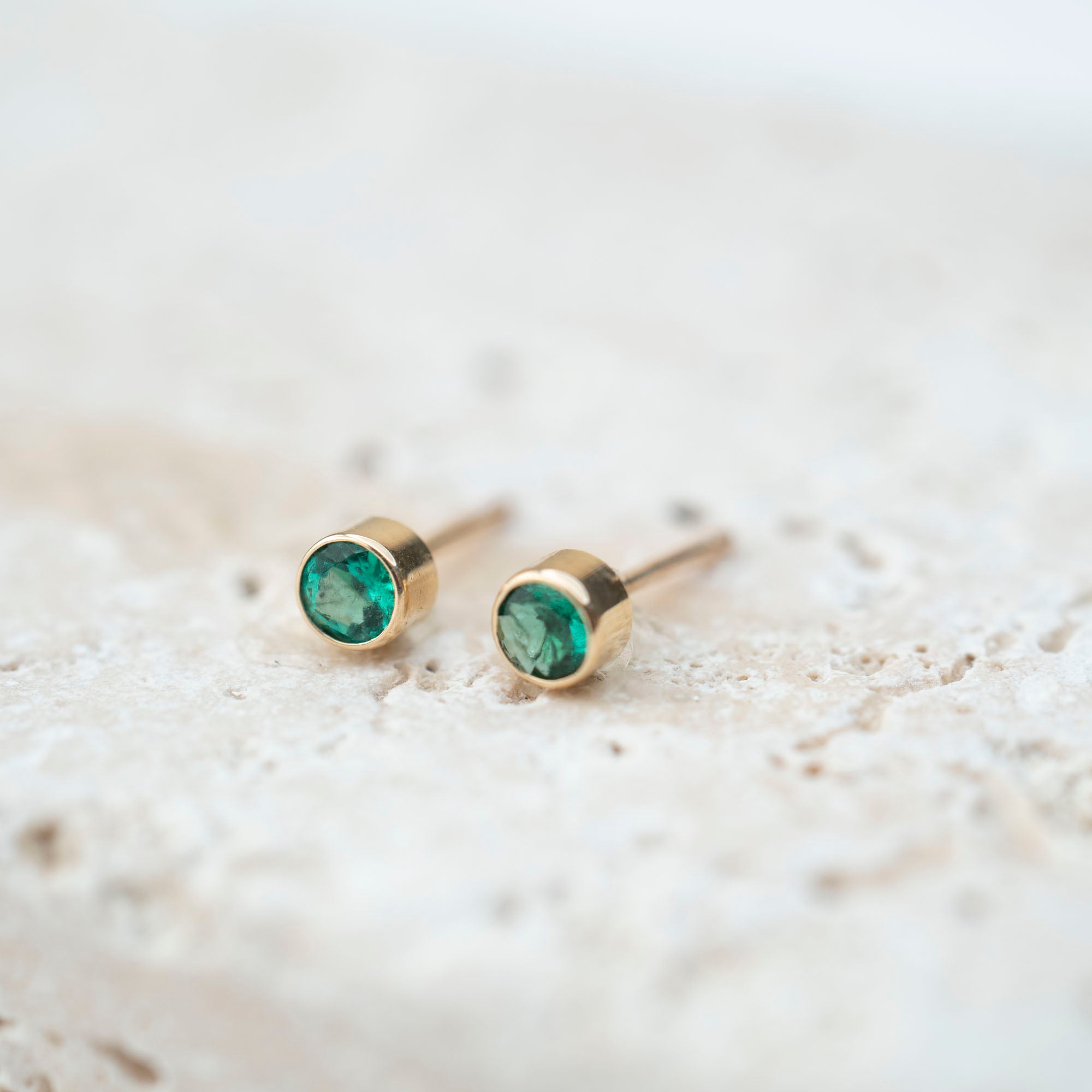 14k Medium Emerald Bezel Studs