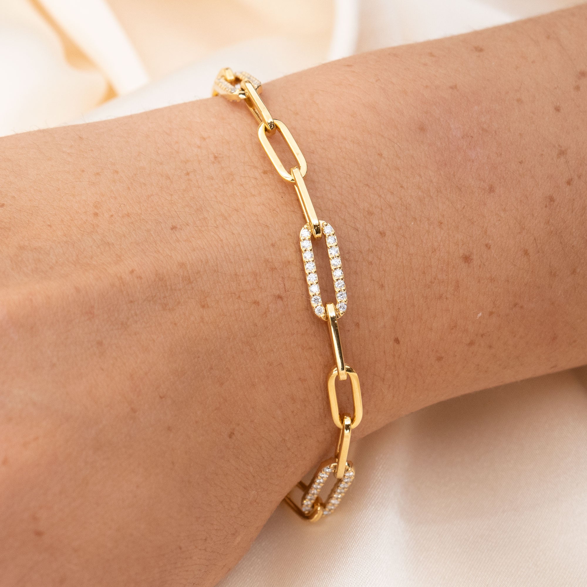 Diamond Link Paperclip Bracelet - Bracelets