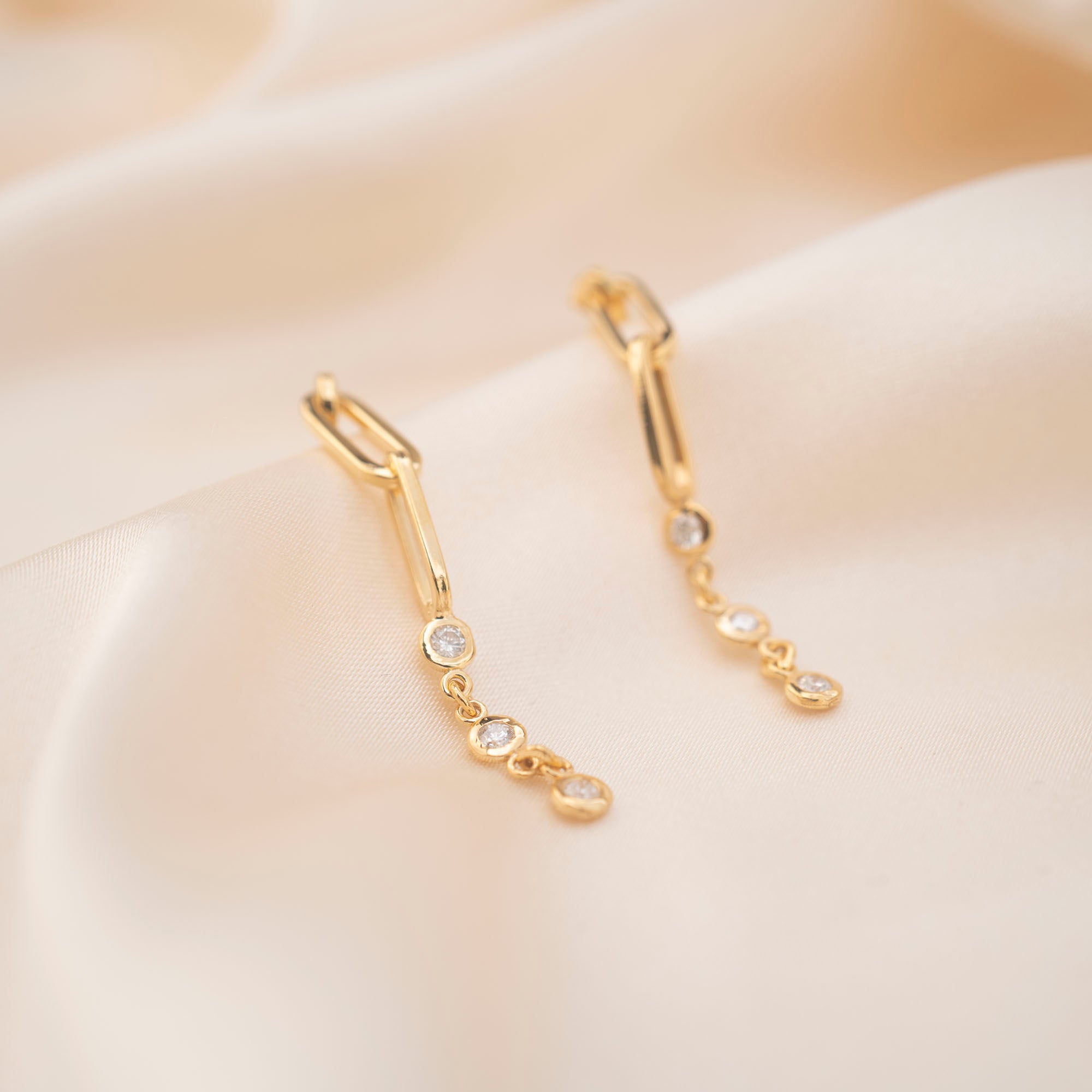 14k Paperclip Diamond Drop Earrings .31 CTW