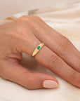 14k Gold Thin Emerald Dome Ring