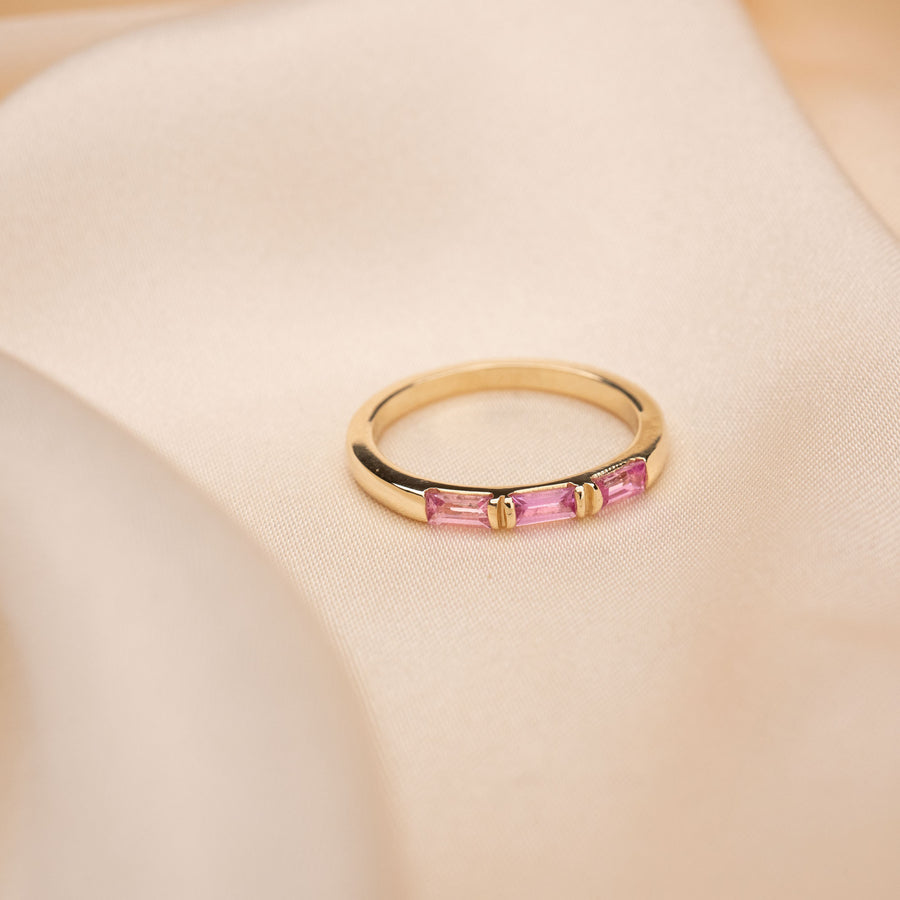 14k Triple Pink Sapphire Baguette Ring