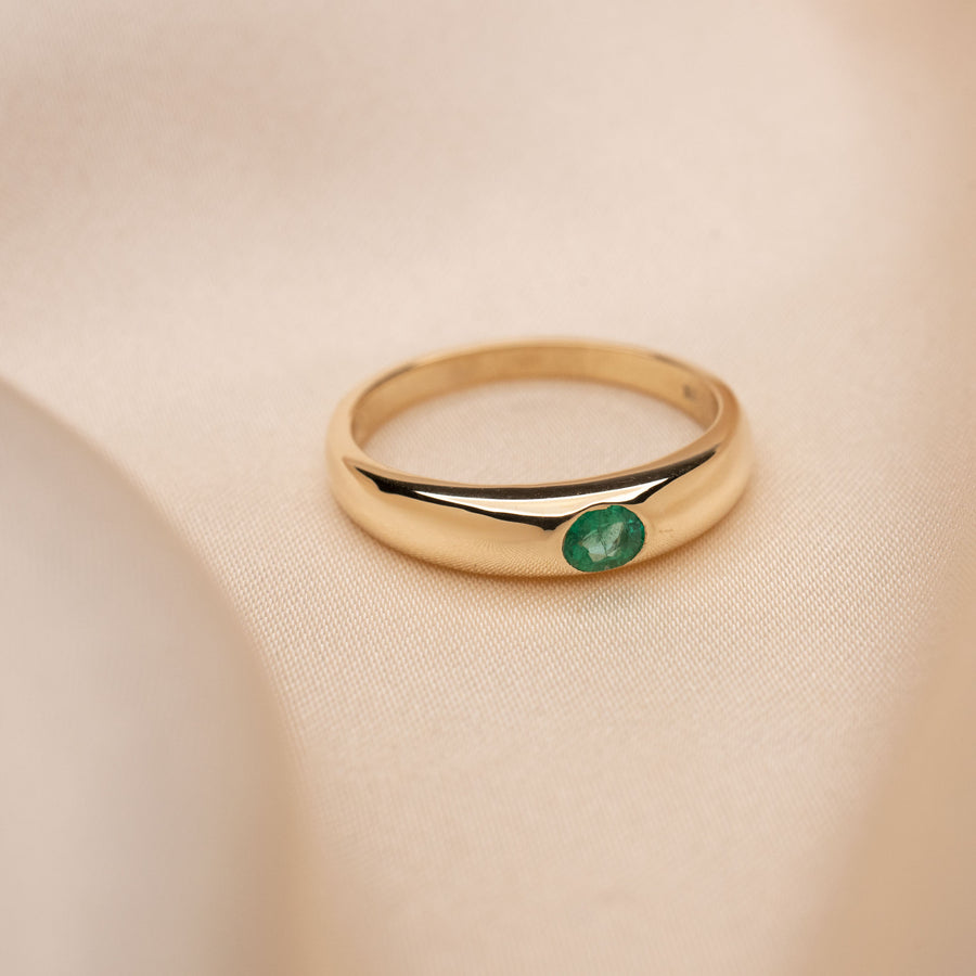14k Gold Thin Emerald Dome Ring