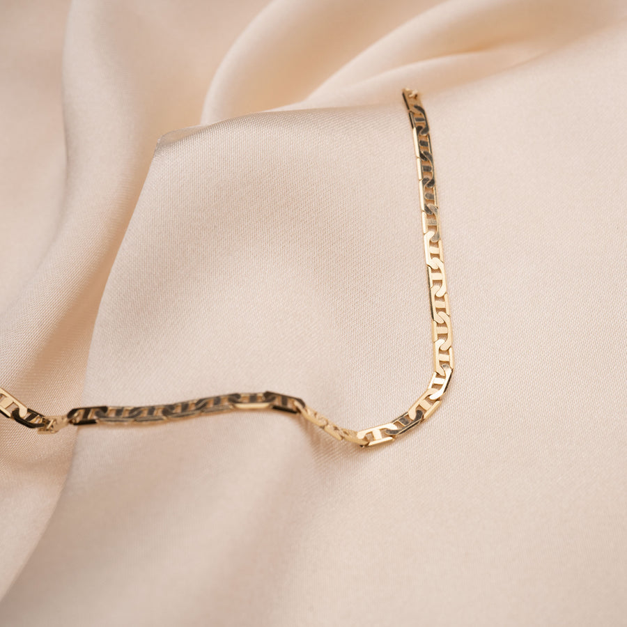 14K White Gold Flat Curb Chain Bracelet 8  American Jewelry