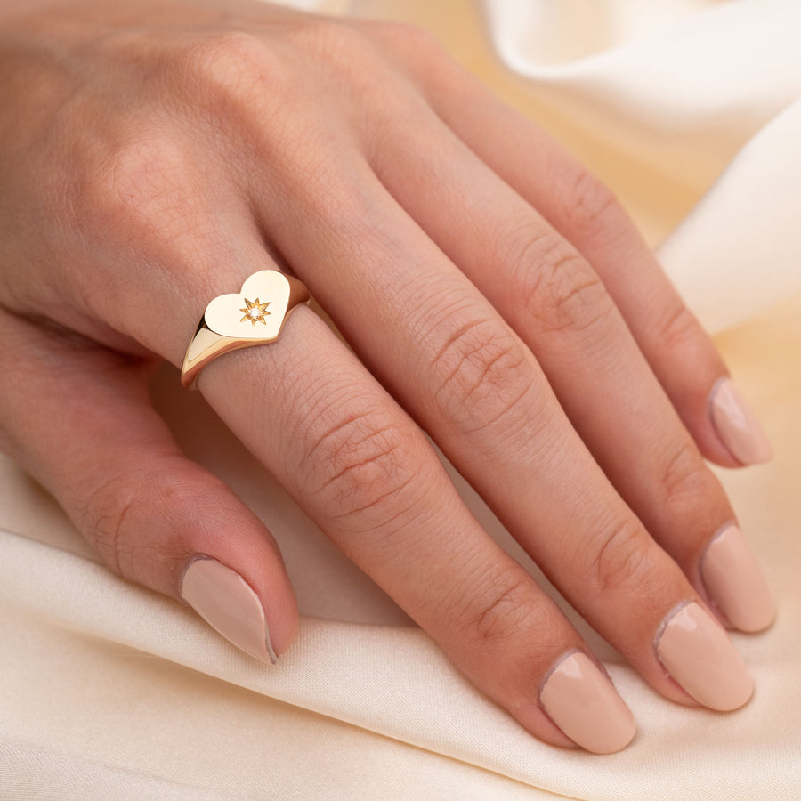 14k Diamond Heart Signet Ring