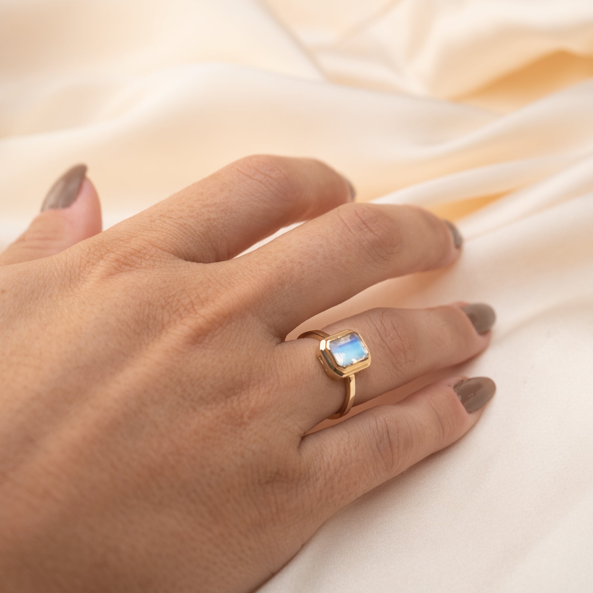 14k Moonstone Tiered Bezel Ring