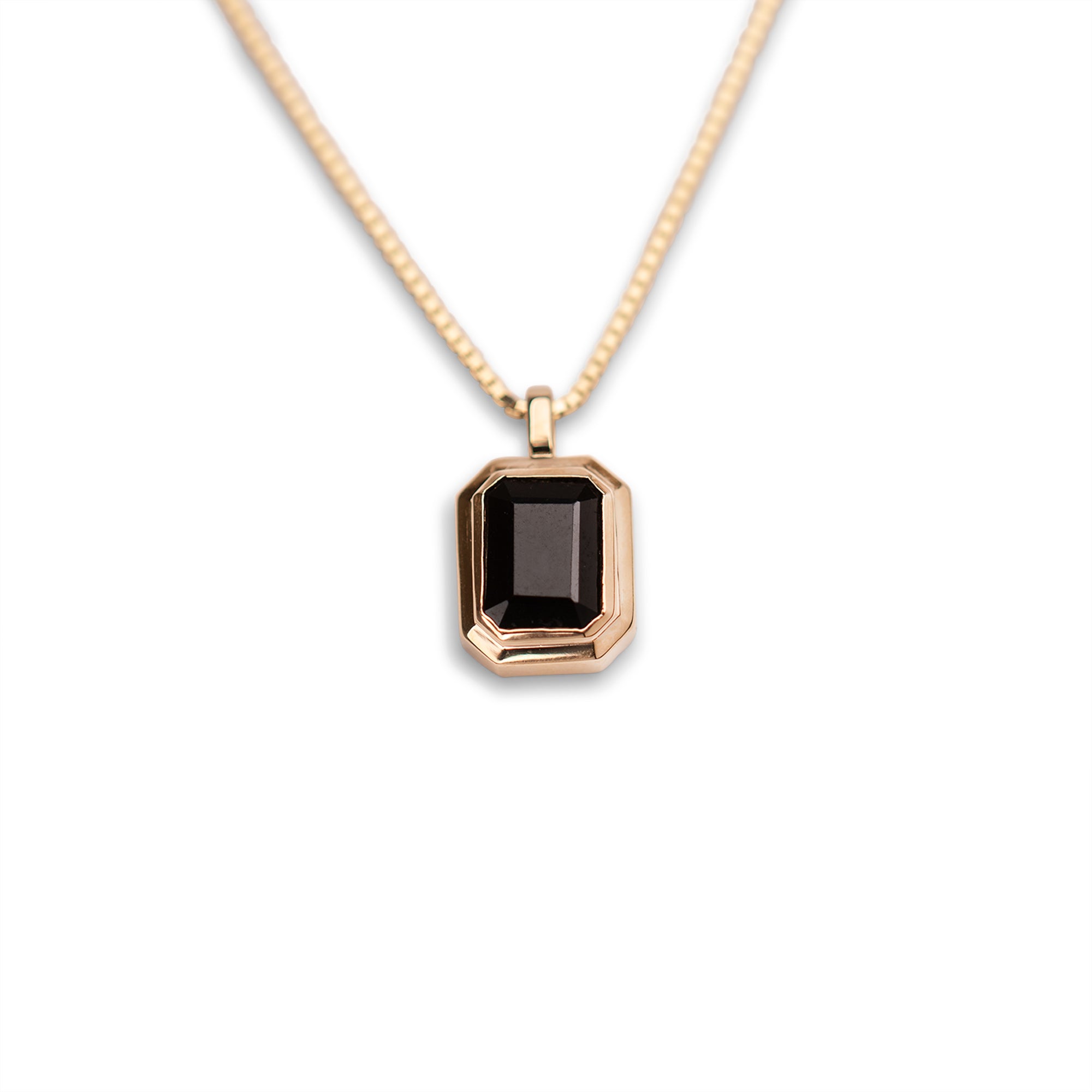 Black Onyx Tiered Bezel Necklace - 16’’ Box Chain + Pendant