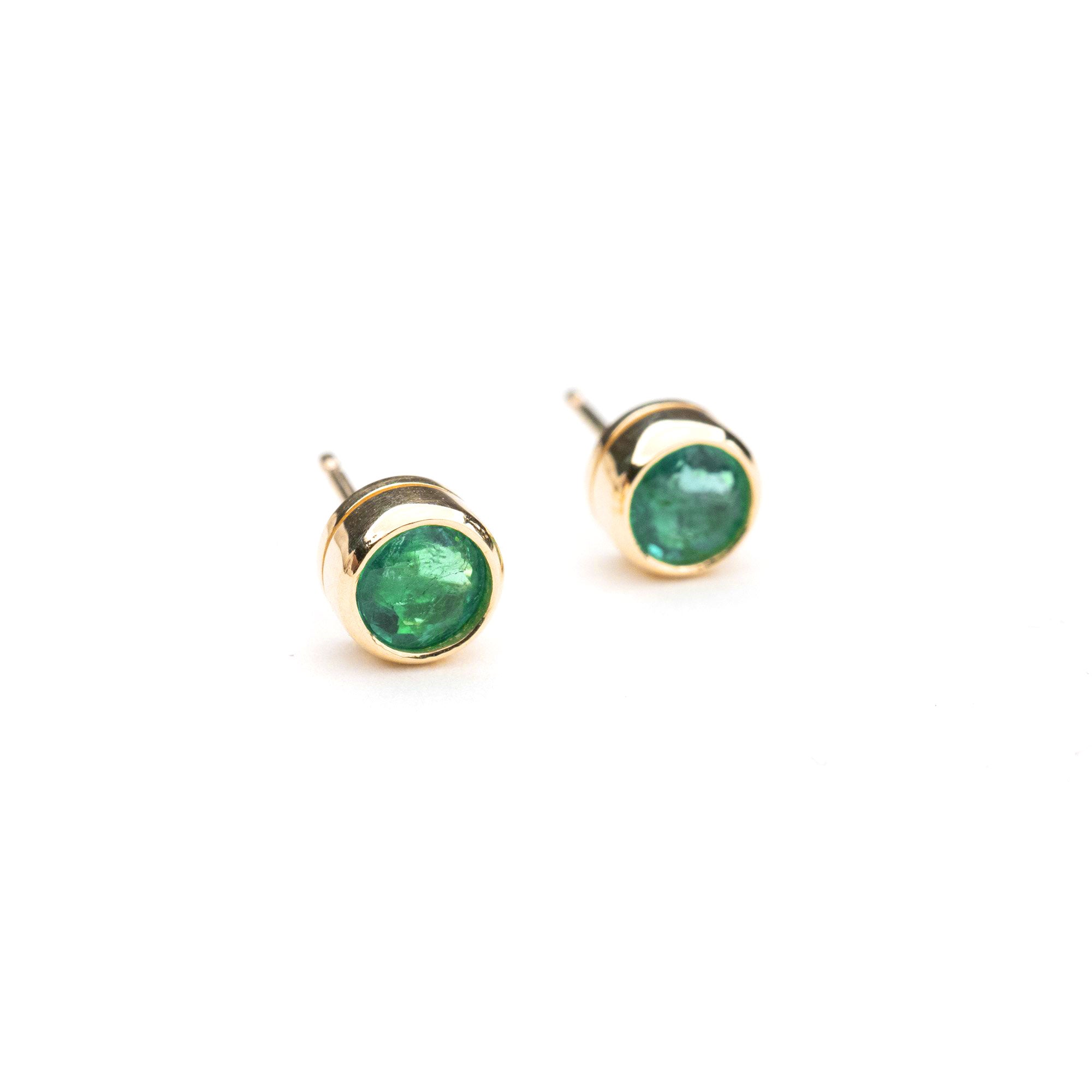 14k Emerald Bezel Studs