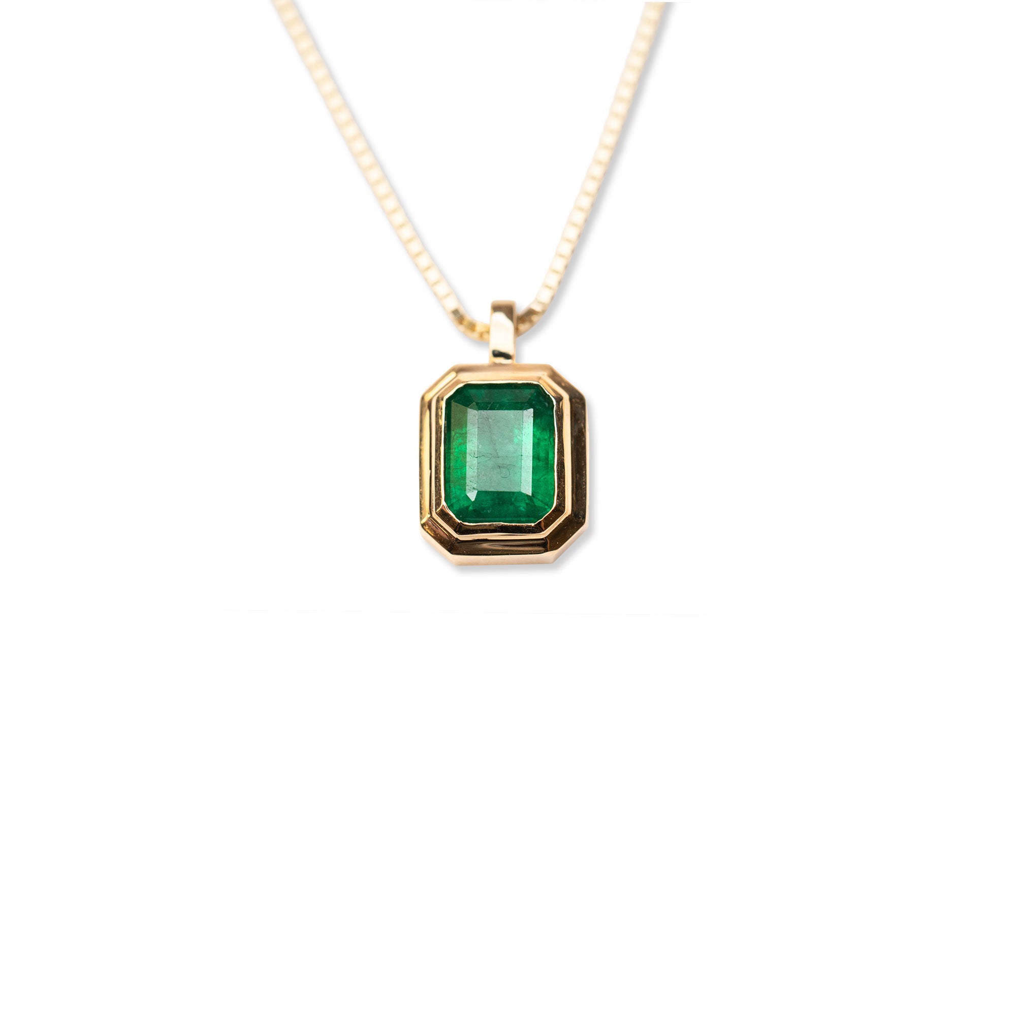 14k Emerald Tiered Bezel Necklace