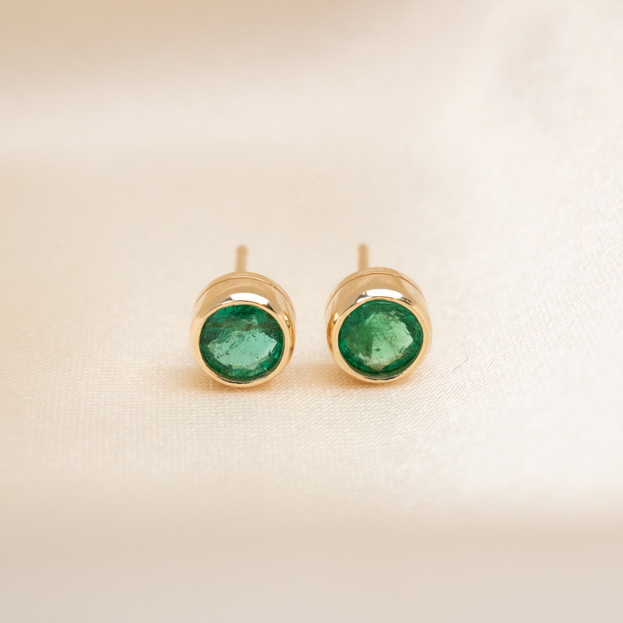 14k Emerald Bezel Studs