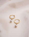 14k Pearl Huggie Hoops