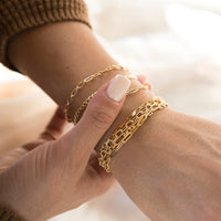 Gold Rectangle Bracelet, 14k Gold Bracelet, Simple Gold Bracelet, Chain and Link Bracelet, Bracelet, Chain Bracelet, Dainty Bracelet