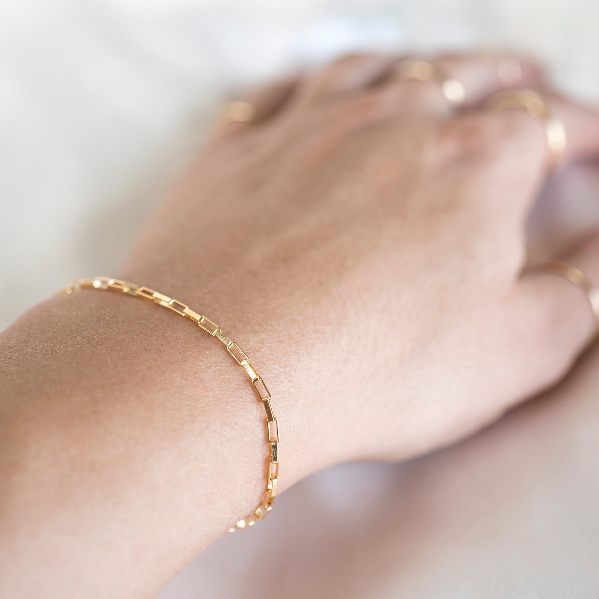 Gold Box Bracelet, 14k Gold Bracelet, Simple Gold Bracelet, Chain and Link Bracelet, Bracelet, Chain Bracelet, Dainty Bracelet