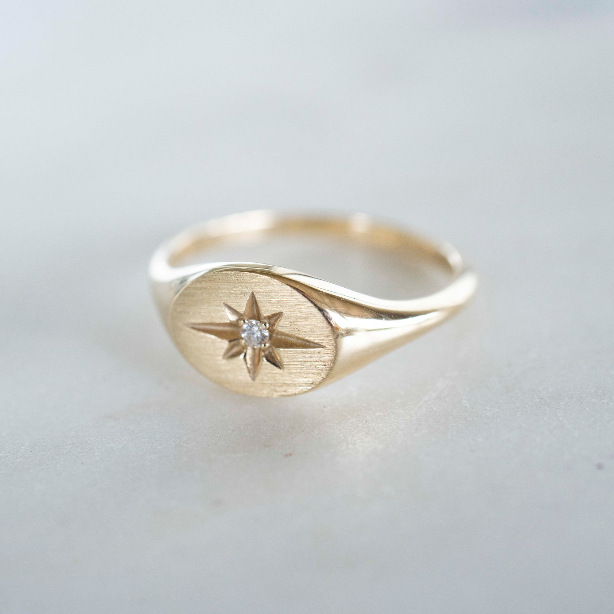 14k Solid Gold Signet Ring, Starburst Signet Ring, Diamond Signet Ring, Ladies Signet Ring, Solid Gold Signet Ring, Starburst Diamond