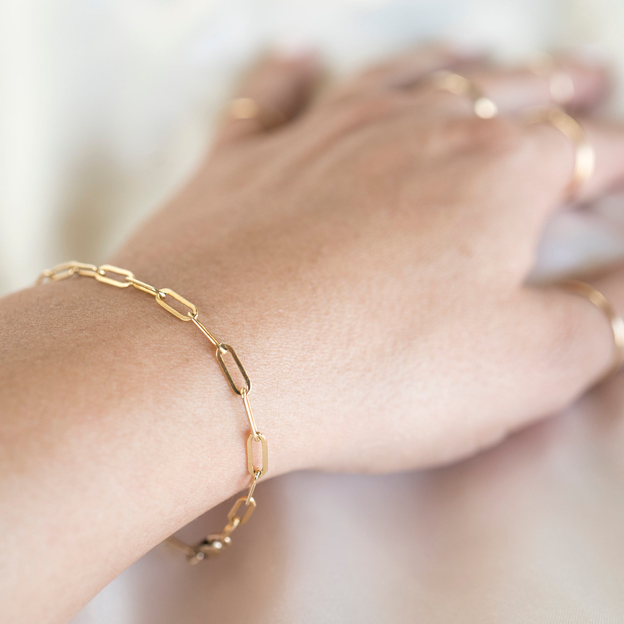 Gold Rectangle Bracelet, 14k Gold Bracelet, Simple Gold Bracelet, Chain and Link Bracelet, Bracelet, Chain Bracelet, Dainty Bracelet