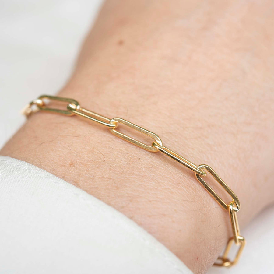 Gold Rectangle Bracelet XL, 14k Gold Bracelet, Simple Gold Bracelet, Chain and Link Bracelet, Bracelet, Chain Bracelet, Bold Bracelet