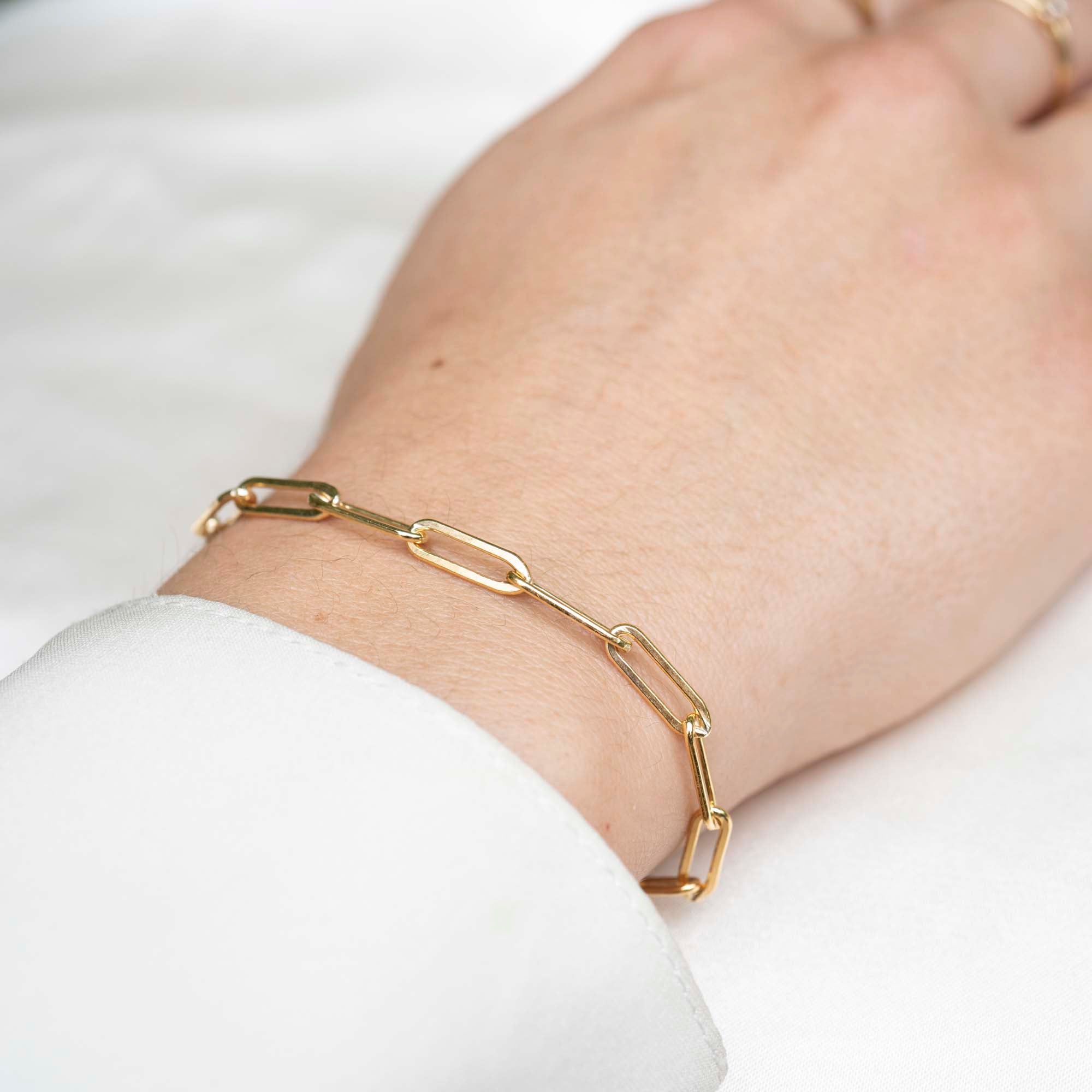 Gold Rectangle Bracelet XL, 14k Gold Bracelet, Simple Gold Bracelet, Chain and Link Bracelet, Bracelet, Chain Bracelet, Bold Bracelet