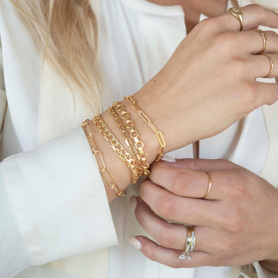 Gold Rectangle Bracelet XL, 14k Gold Bracelet, Simple Gold Bracelet, Chain and Link Bracelet, Bracelet, Chain Bracelet, Bold Bracelet