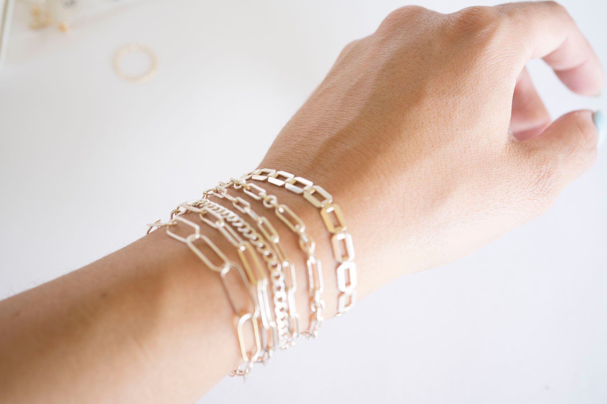 Sterling Silver Rectangle Bracelet, Sterling Silver Bracelet, Simple Silver Bracelet, Chain and Link Bracelet, Bracelet, Chain Bracelet,Gift
