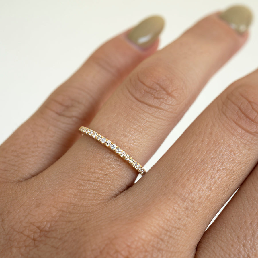 14k Solid Gold and Diamond Band Ring | 14k Gold Diamond Ring | Diamond Stacker | Gift for Her | Wedding Band | Diamond Ring| Holiday Gift
