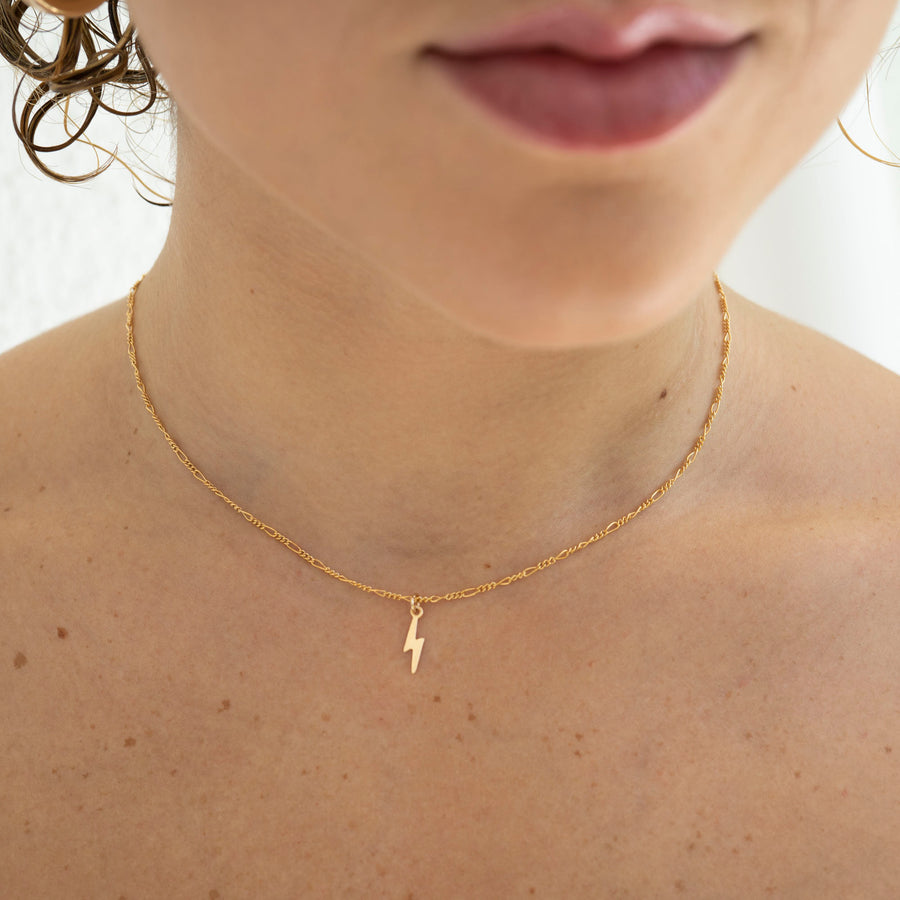 Lightning Bolt Charm Necklace | 14k Gold Filled, Circle Charm, Dainty Bunny, Simple Necklace, Holiday Gift, Gift for Her, Holiday, Gift,