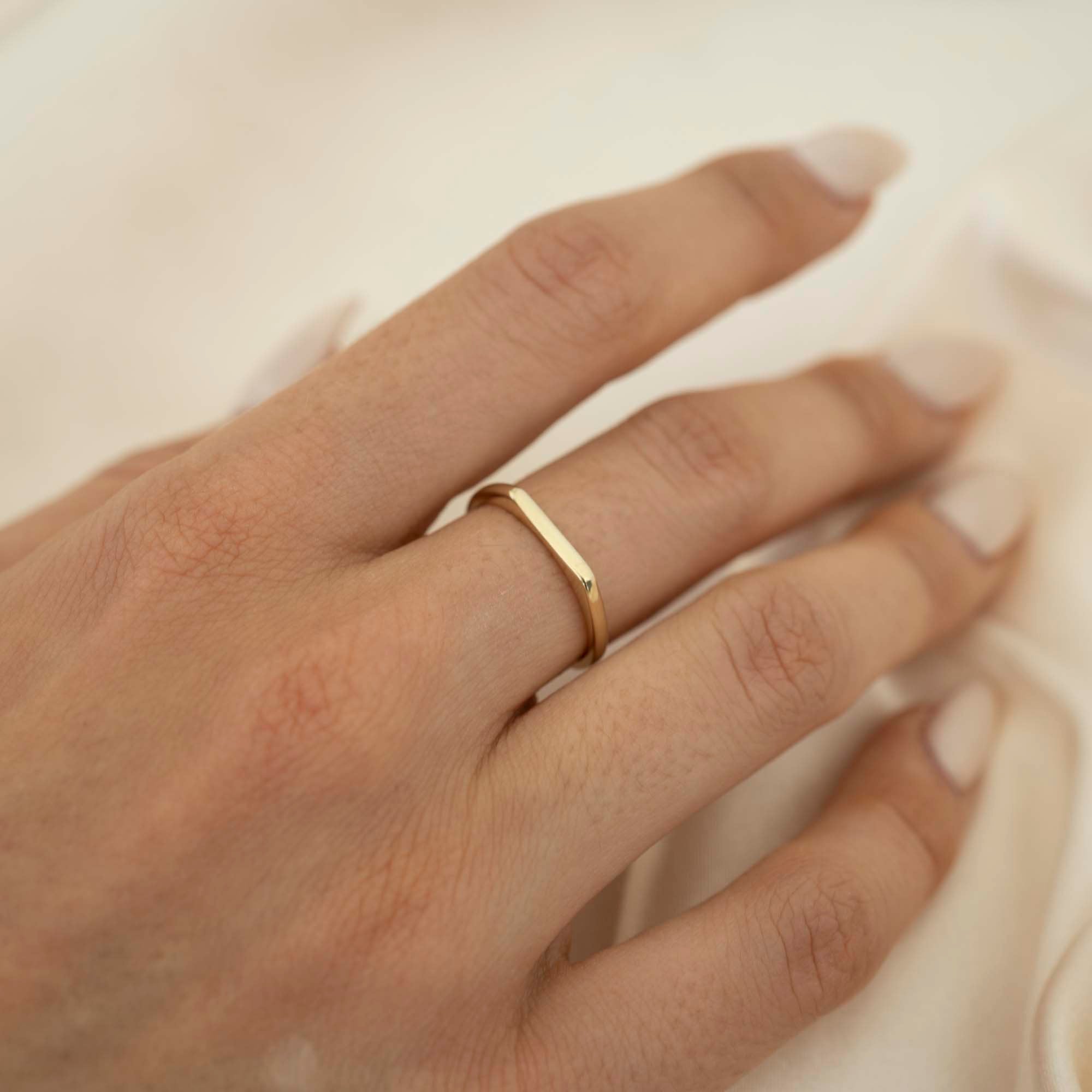 14k Thin Signet Ring | 14k Solid Gold Signet, Simple Signet Ring, Unique Signet Ring, Holiday Gift, Gold Signet Ring, Dainty Signet Ring