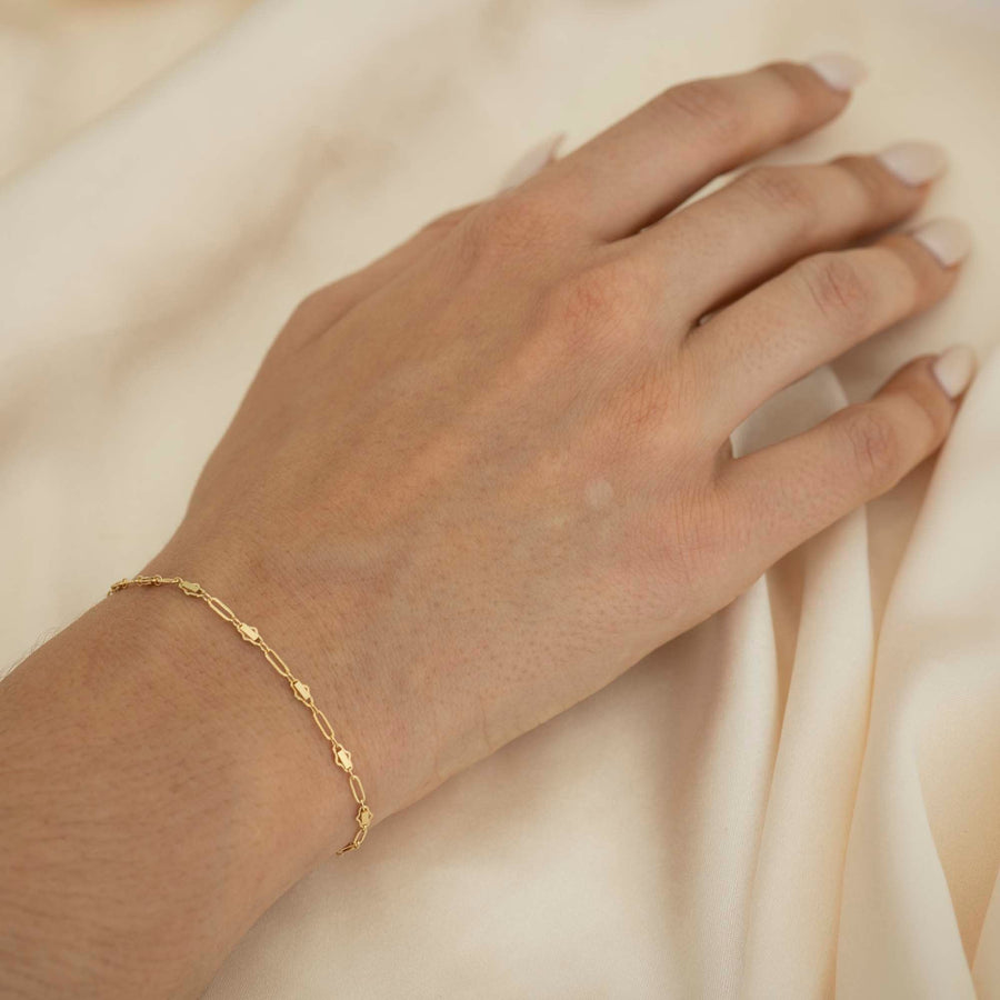 Gold Coffee Bean Bracelet, 14k Gold Bracelet, Simple Gold Bracelet, Chain and Link Bracelet, Chain Bracelet, Gift for Her,
