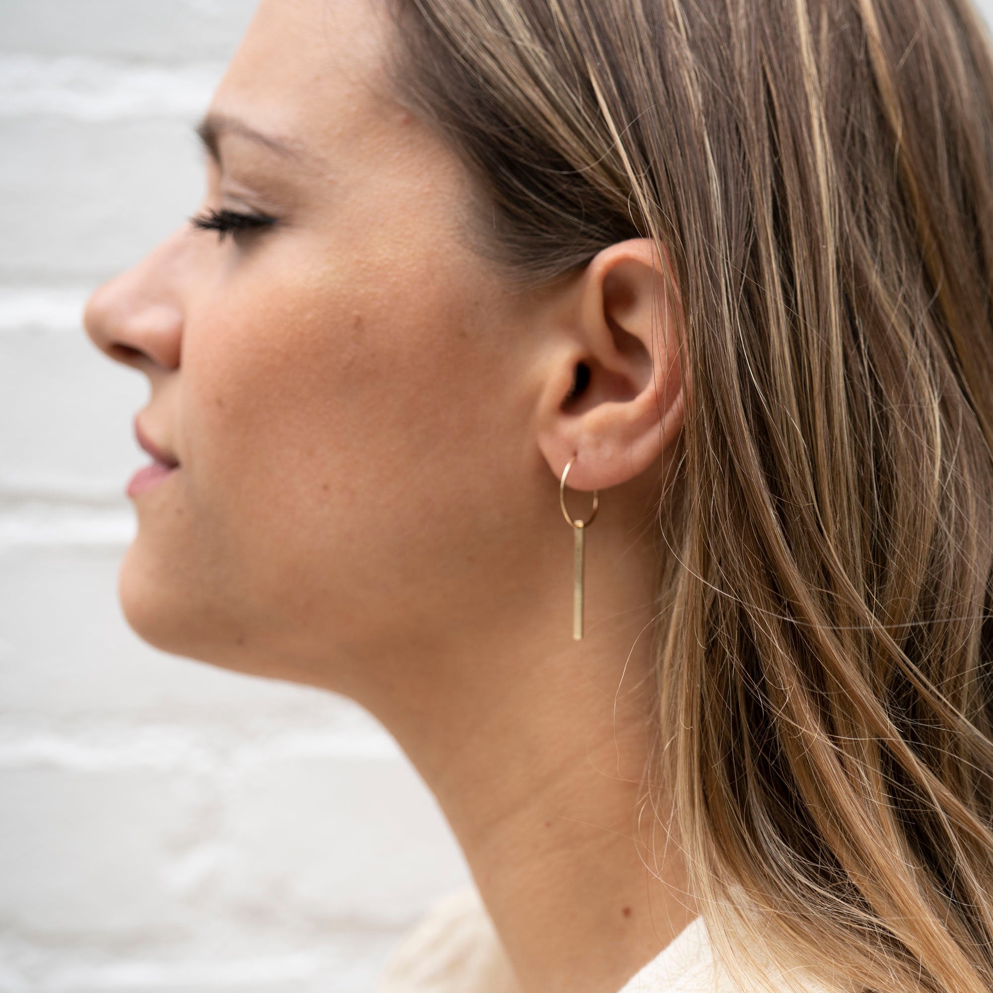 Gold Dainty Bar Hoop Earrings