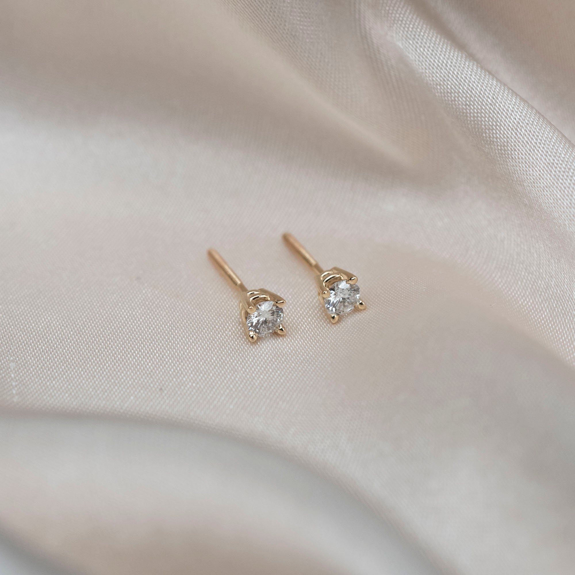 14k Round Diamond Studs | Genuine Diamond Studs, Natural Diamond Earrings, 14k Gold Earrings, Cute Diamond Studs, Simple Diamond Studs