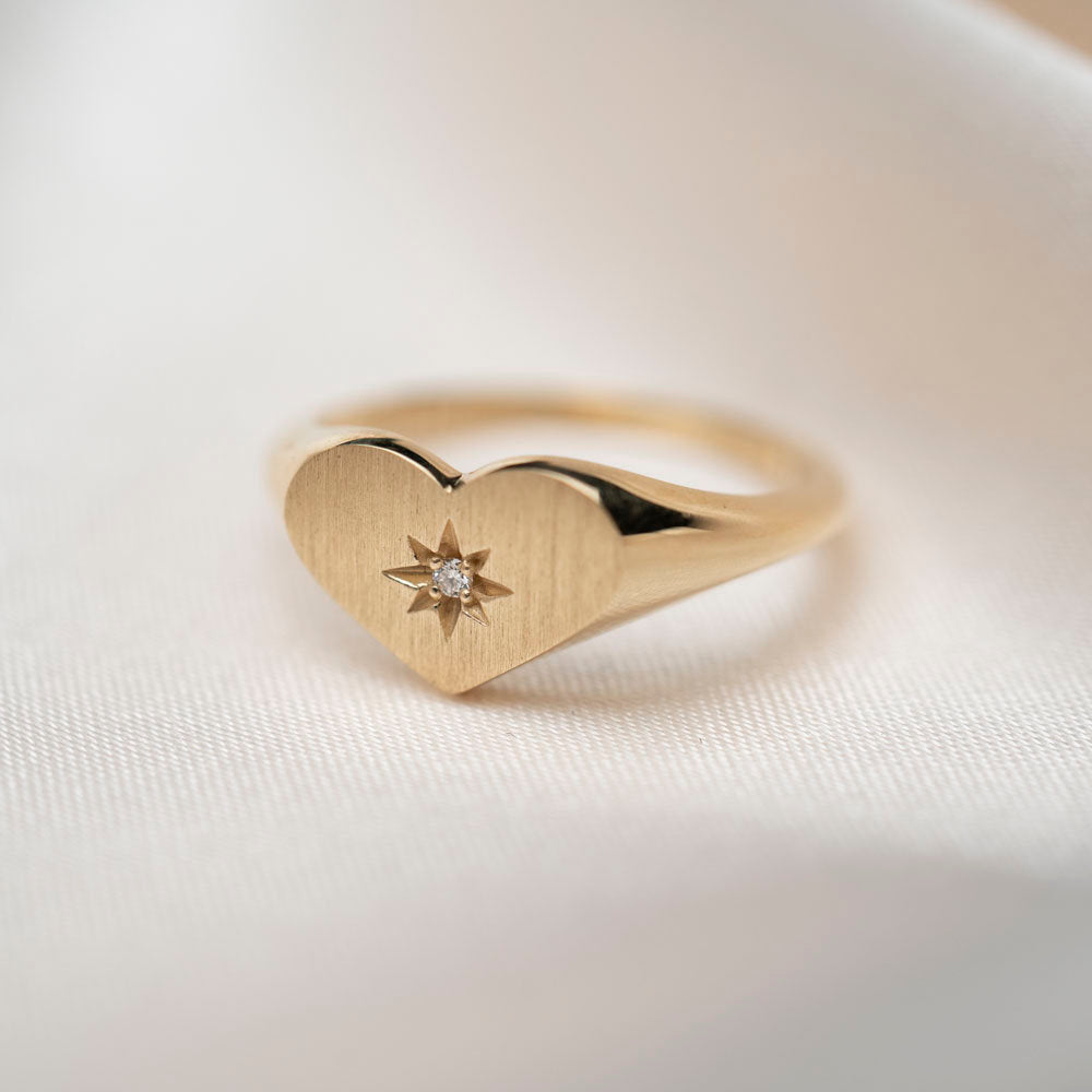 Diamond Heart Signet Ring - Fine Jewelry