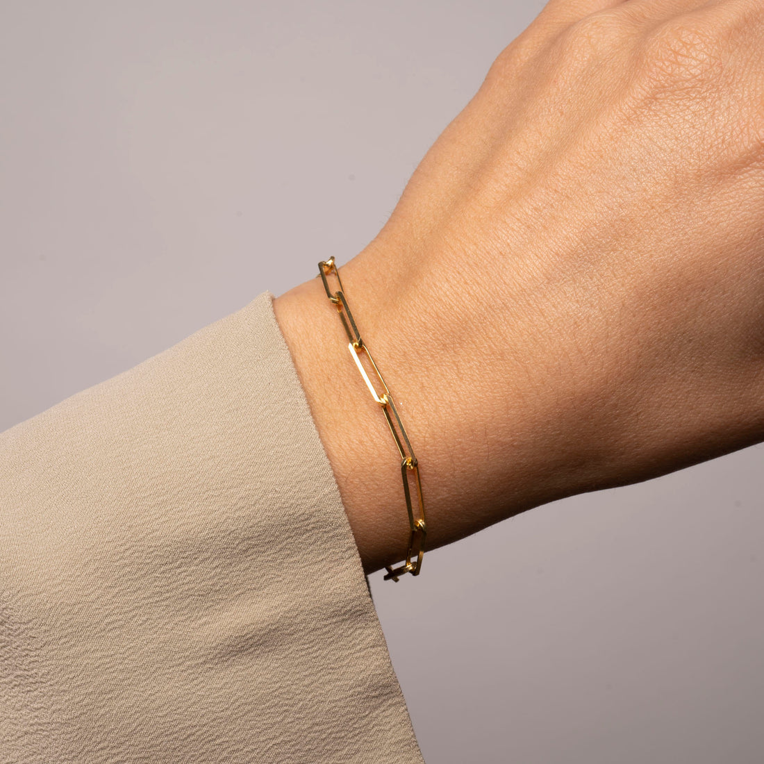 14k Solid Gold Large Rectangle Bracelet | 14k Gold Paperclip Bracelet, Simple 14k Bracelet, Minimal Bracelet, 14k Gold Bracelet