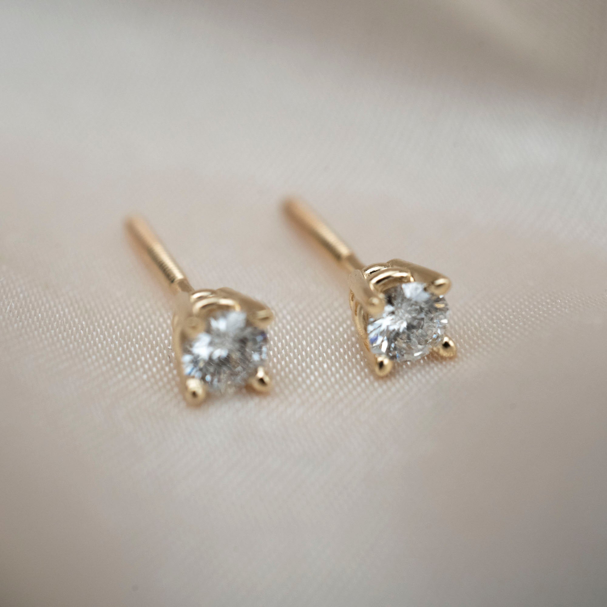 14k Round Diamond Studs | Genuine Diamond Studs, Natural Diamond Earrings, 14k Gold Earrings, Cute Diamond Studs, Simple Diamond Studs