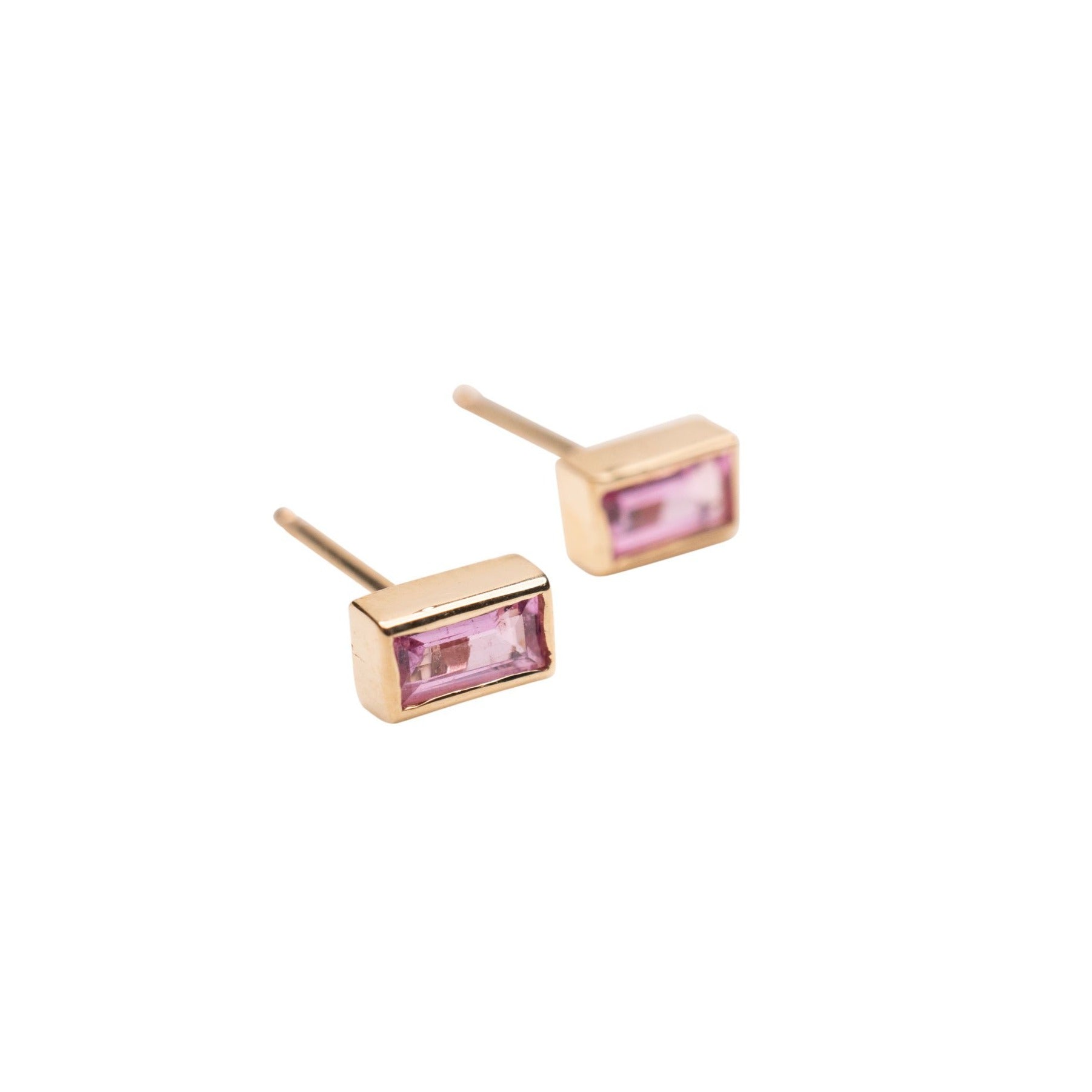 14k Pink Sapphire Baguette Studs