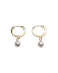 14k Pearl Huggie Hoops