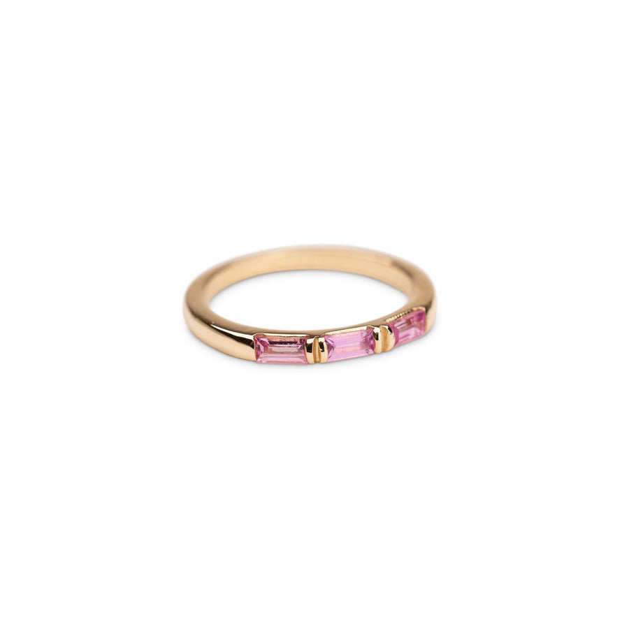 14k Triple Pink Sapphire Baguette Ring