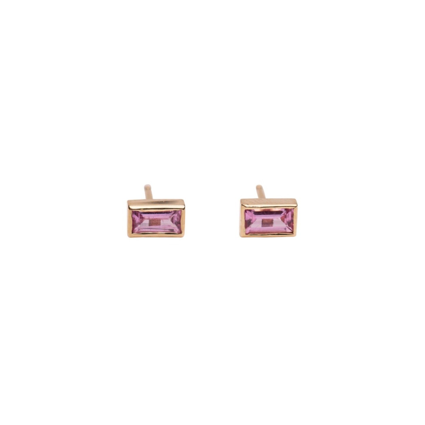 14k Pink Sapphire Baguette Studs